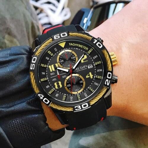 MEGIR Men Military Sports Watches Fashion Silicone Strap Man Waterproof Analog Quartz Wristwatches Clock Male Relogio Masculino