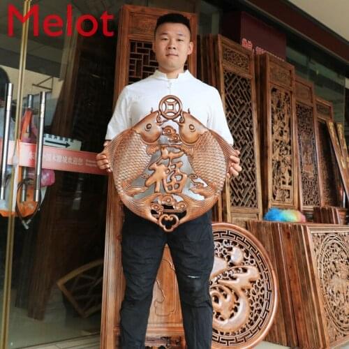 Wood Carving Solid Wood Hollow Antique Pendant Chinese Camphor Wood Pendant Pisces Blessing