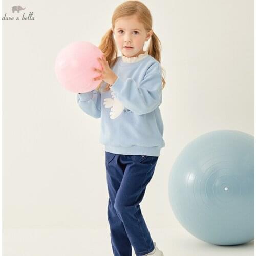 DKY19245 dave bella winter 5-13Y kids girls clothes children fashion animal cartoon T-shirt girls high quality fashion tees