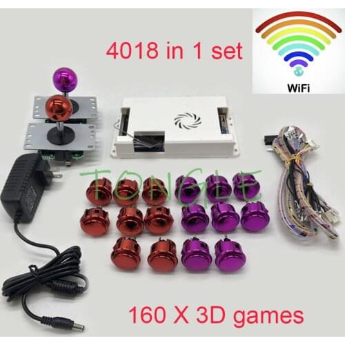 DIY arcade kit with 3d 4018 in 1 wifi board arcade button copy sanwa joystick Power Adapter 40pin cable for pandora box