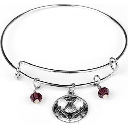 Dongsheng WholesaleOutlander Charm Bracelet Scottish Natural Flower Oval Scotland Thistle Hollow Crystal Bangle Bracelet Gift
