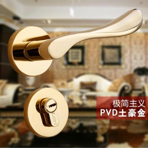 European Style PVD Gold Indoor Dual Latch Room Door Panel Handle Lock With Key