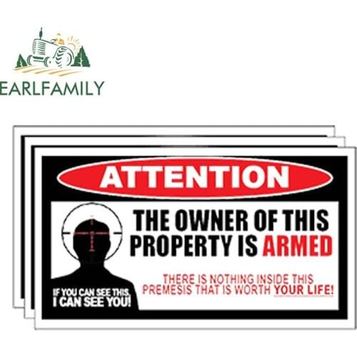 EARLFAMILY 13cm x 7.4cm Car Styling OWNER ARMED Warning Sticker Amendment Decal Gun Vinyl Pistol Permit Reflective Car Sticker