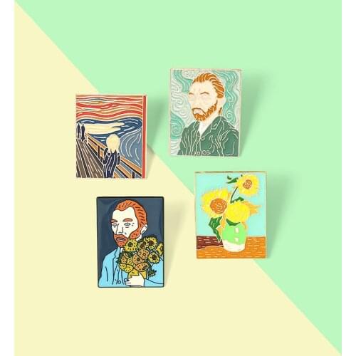 Van Gogh Oil Painting Enamel Pins Custom The Scream Sunflower Brooches Badges Lapel Clothes Bag Pin Jewelry Gift for Friends