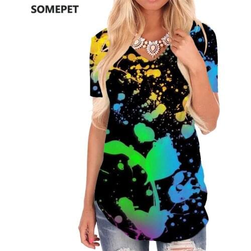 SOMEPET Abstract T Shirt Women Colorful V-neck Tshirt Painting Tshirts Printed Art T-shirts 3d Womens Clothing Punk Rock Cool
