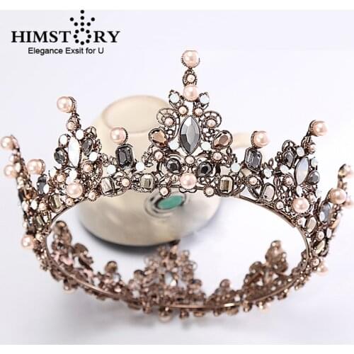 HIMSTORY Luxury Vintage Oversize Tiara Crown Queen Bronze Tiaras Round European Wedding Tiaras Coffee Crown Cosplay Hair Jewelry