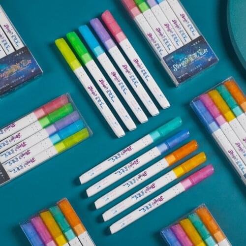 JIANWU 5 Colors/Box Shining Starlight Pen Color Sketching Markers Highlighters Art Fluorescent Pen Stationery School Supplies