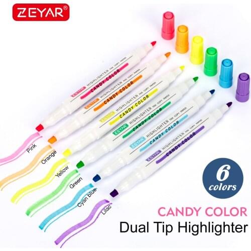 Highlighter Pen Double Head 6 Colors Marker Pen Head Pen Note Pen Drawing Pen for taking note Stationery Office school supplies
