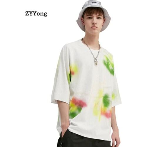 Short Sleeve Round Neck T Shirt Men 2020 Summer High Quality Tshirt Top Tees Hand Print Loose Brand Fashion Clothes