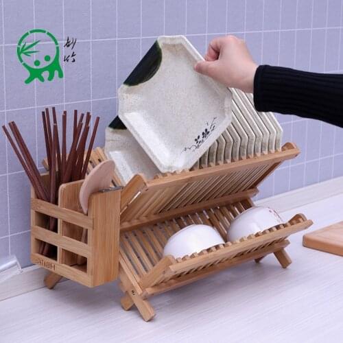 Miao bamboo put bowl shelf tableware rack double kitchen bowl of asphalt rack Nan bamboo dish rack storage