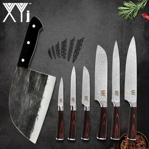 Handmade Forged Serbian Chef Knives Set Stainless Steel Knives 8'' 7'' 5'' 3.5'' INCH Slicing Santoku Utility Paring Knife Cover