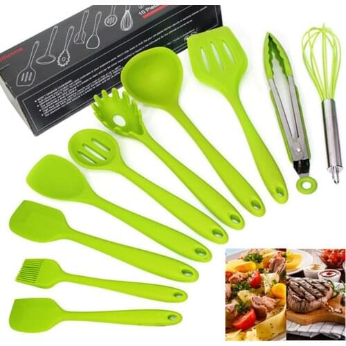 10pcs/set Silicone Cooking Utensils Set Non-Stick Spatula Shovel Slotted Spoon Skimmer, Ladle, Pasta Server Cooking Tools Set