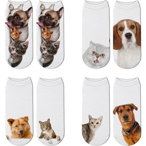 New 3D Printed Women Cotton Short Socks Funny Cute Kawaii Cat Dog Pattern Sports Cycling Fashion Casual Low Ankle Crew Socks