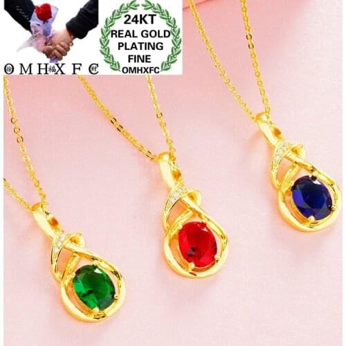 OMHXFC Wholesale European Fashion Fine Woman Girl Party Birthday Wedding Gift Oval AAA Zircon DIY 24KT Gold Pendant Charm PN306