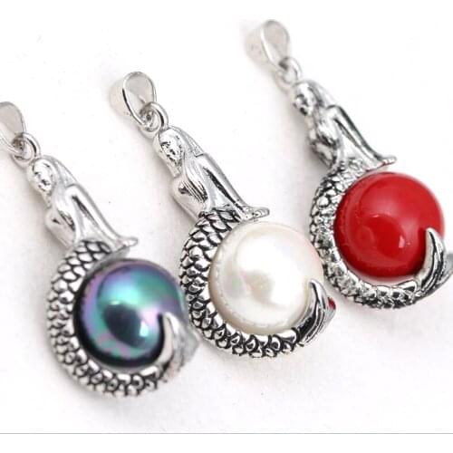 Wholesale Silver plated pendant 925 Sterling Silver fashion jewelry mermaid pearl pendants necklace for women/men +chain