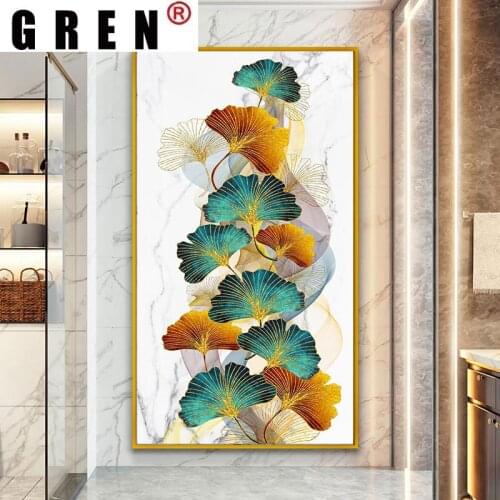 GREN Nordic Marble Golden Ginkgo Leaves Luxury Canvas Painting Wall Art Print Poster Picture Modern Hallway Living Room Decor