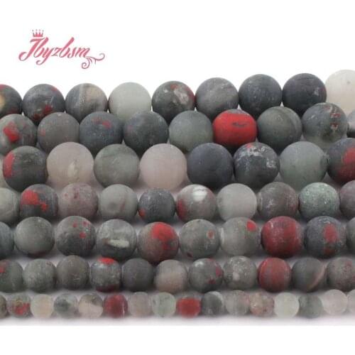 Natural Bloodstone Heliotrope Frost Matte Round Beads Ball Loos Stone Beads For DIY Necklace Jewelry Making 15" 4/6/8/10/12MM