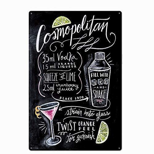 Cosmopolitan Cocktail Tin Sign, Vintage Plate Plaque Home Wall Decor