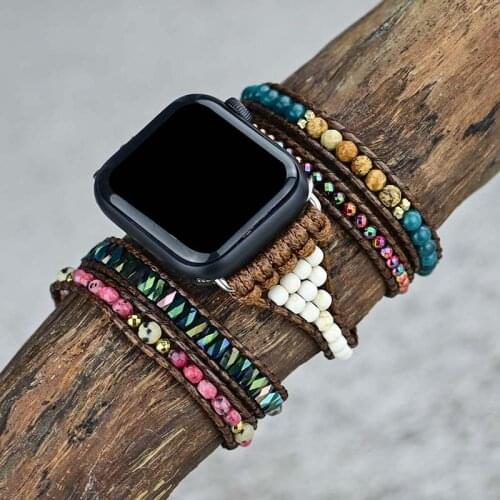 Unique Natural Stones 5 Strands Wrap Watch Band Handmade Boho Fashion Apple Strap Wholesale