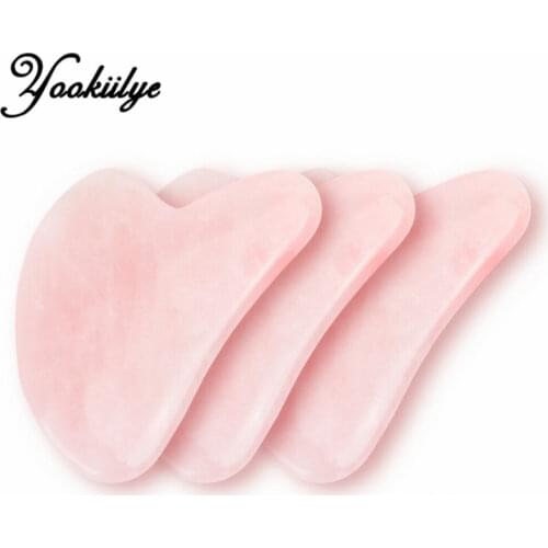 Rose Quartz Jade Stone Heart-shaped Triangle Guasha Scraper Massage Handmade Guasha Board Anti Cellulite Wrinkle for Face Body