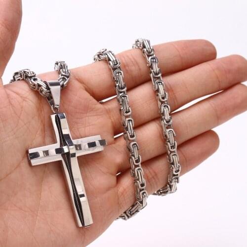 Silver Stainless Steel Cross Pendant Jewelry Necklace for Men Boy Made pure Stainless Steel No Fade or Tarnish