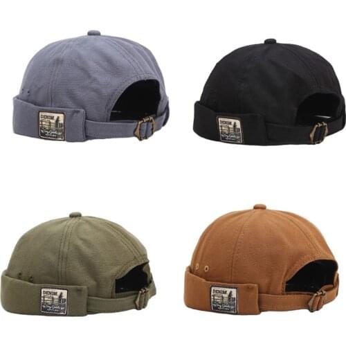 Unisex Vintage Brimless Beanie Hat Embroidery Patch Hip Hop Landlord Sailor Cap F3MF