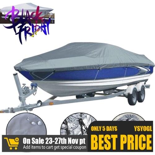 11-22ft Trailerable 210d Boat Cover Waterproof Fishing Ski V-hull Sunproof Uv Protector Speedboat Boat Mooring Cover
