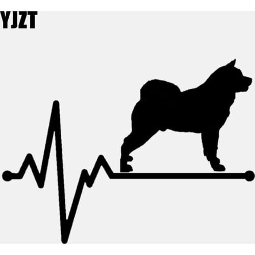 YJZT 14.5CM*10.6CM Akita Lifeline Dog Heartbeat Vinyl Black/Silver Car Sticker C22-1143