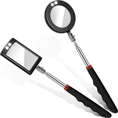 2Pcs Led Telescoping Inspection Mirror Round Mirror Square Mirror Inspection Tool For Check The Condition Of The Vehicle
