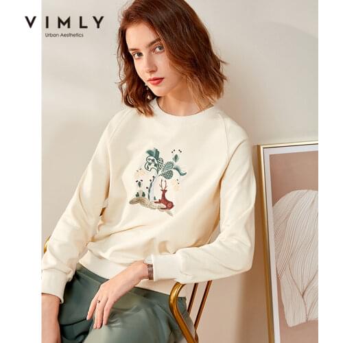 Vimly Hoodies Women Fashion Print O neck Loose Harajuku Pullover Casual Sudaderas Female Sweatshirt F3237