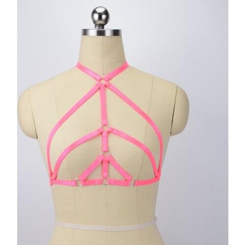 Harajuku Gothic Body Harness Bra Sexy Lingerie Cage Bra Crop Top Bondage Harness Handmade Pole Dance Suspender Belt Fetish O0558