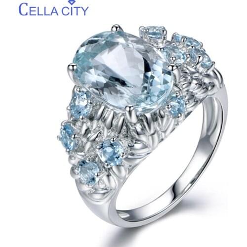Cellacity Oval Aquamarine Rings for Women Silver 925 Jewelry 11*9mm Main Gemstones Female Engagement Ring Size6-10 Wholesale