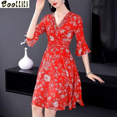 Summer Dress 2020 Silk Chiffon Boho Red Dress for Women Vintage Korean Floral Mini Dress Elegant Ladies Dresses Vestidos