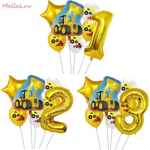 13PCS New Cart Bulldozer Construction Vehicle Stars Aluminum Foil Balloon Birthday Party Decoration Baby Shower Supplies