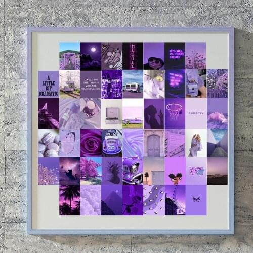 50 Purple Wall Sticker Photo Poster Dreamy Waterproof Purple Art Wall Stickers Kitchen Home Decor Postcards Collection Wallpaper