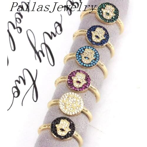 6Pcs Gold Filled Dark multi color crystal pave ring beautiful cz women men ring hot selling hamsa ring