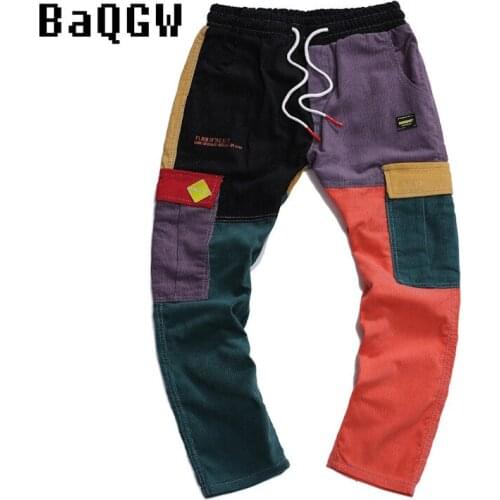 Hip Hip Pants Vintage Color Block Patchwork Corduroy Cargo Harem SweatPant Streetwear Harajuku Joggers Sweatpant Cotton Trousers