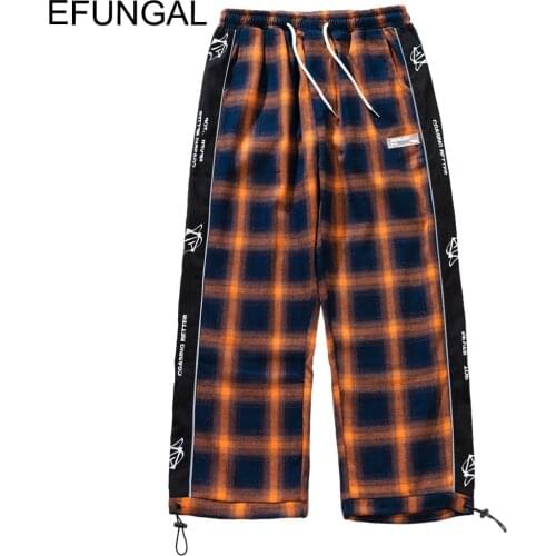 Side Patchwork Color Block Casual Plaid Pants Men Harem Joggers Fashion Streetwear Club Sweatpants Track Hip Hop Pants Clothing