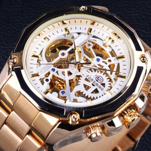 Gold Watches Men Automatic Mechanical Skeleton Watch Men Steel Wristwatch Male Clock Relogio Masculino