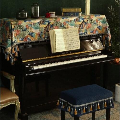 Vintage Printing Piano Cover Parrot Embroidery Flowers Birds Chair Keyboard Cover Luxury Modern European Piano Cover Home Decor