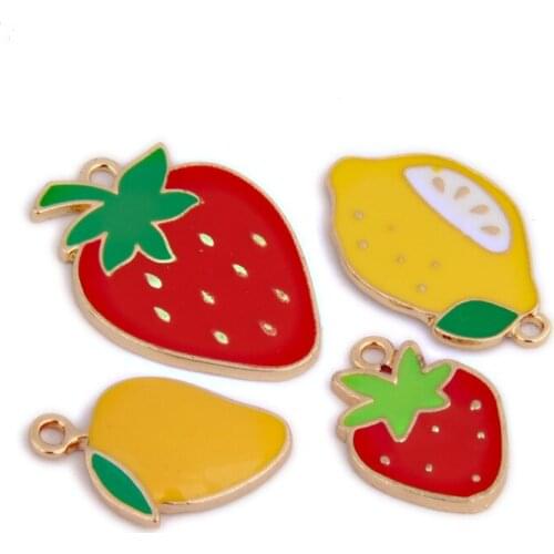 Kawaii Fruit Enamel Alloy Charms DIY Jewelry Findings Strawberry lemon Mango Drip Oil Metal Fashion Earring Necklace Pendants