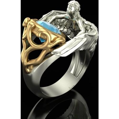 Bule Topaz Hand with Love Hug Rings Creative Love Forever Loves Wings Rings for Women Men Fashion 925 Silver Jewelry Gift