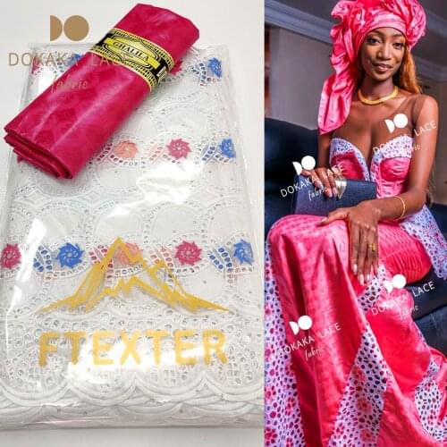 2.5+2.5 Yards Dry Lace Swiss Voile Lace In Switzerland And Basin Biche Sewing Senegal Peach Basin 100% Cotton Lace Dress Fabric