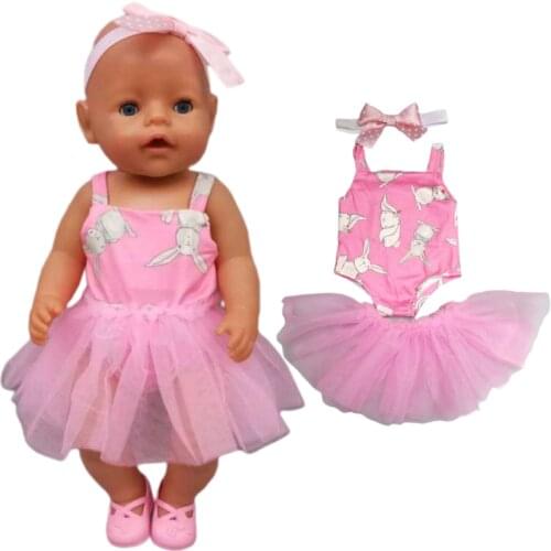 Doll clothes for dolls fits 43cm 45cm girl baby dolls Ballet skirt tutu Pink dance dress