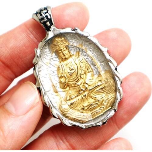 316L Stainless Steel Buddha Protect Egg Shape Pendant