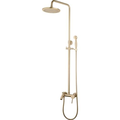 Brushed Golden Round Rainfall Bathroom Shower Faucet Wall Mounted Bathtub 8 Inch Shower Head Handheld Faucet Shower Set