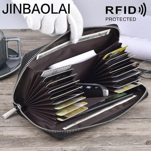 Jinbaolai Multi-Card Leather Organ Wallet RFID Multi-Function Anti-Magnetic Men and Women Large Capacity Card Case