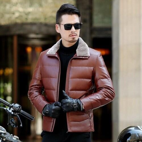Fashion Black Faux Leather Jacket Coats Men Coat Plus Size Winter Warm Fake Leather duck Coats Button Slim down Outerwear