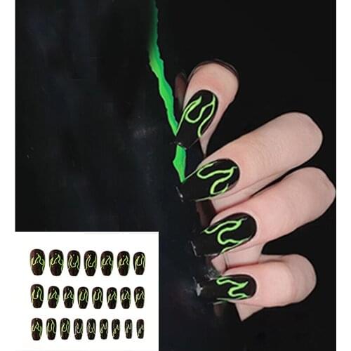 24Pcs Flame Fake Nails Full Cover Acrylic Stiletto Long Ballerina Coffin False Nails Art Tips DIY Manicure Tools with Glue Hot