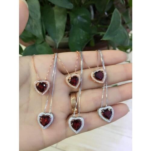 Natural red garnet stone pendant S925 silver Natural Gemstone Pendant Necklace Simple elegant heart women party fine jewelry